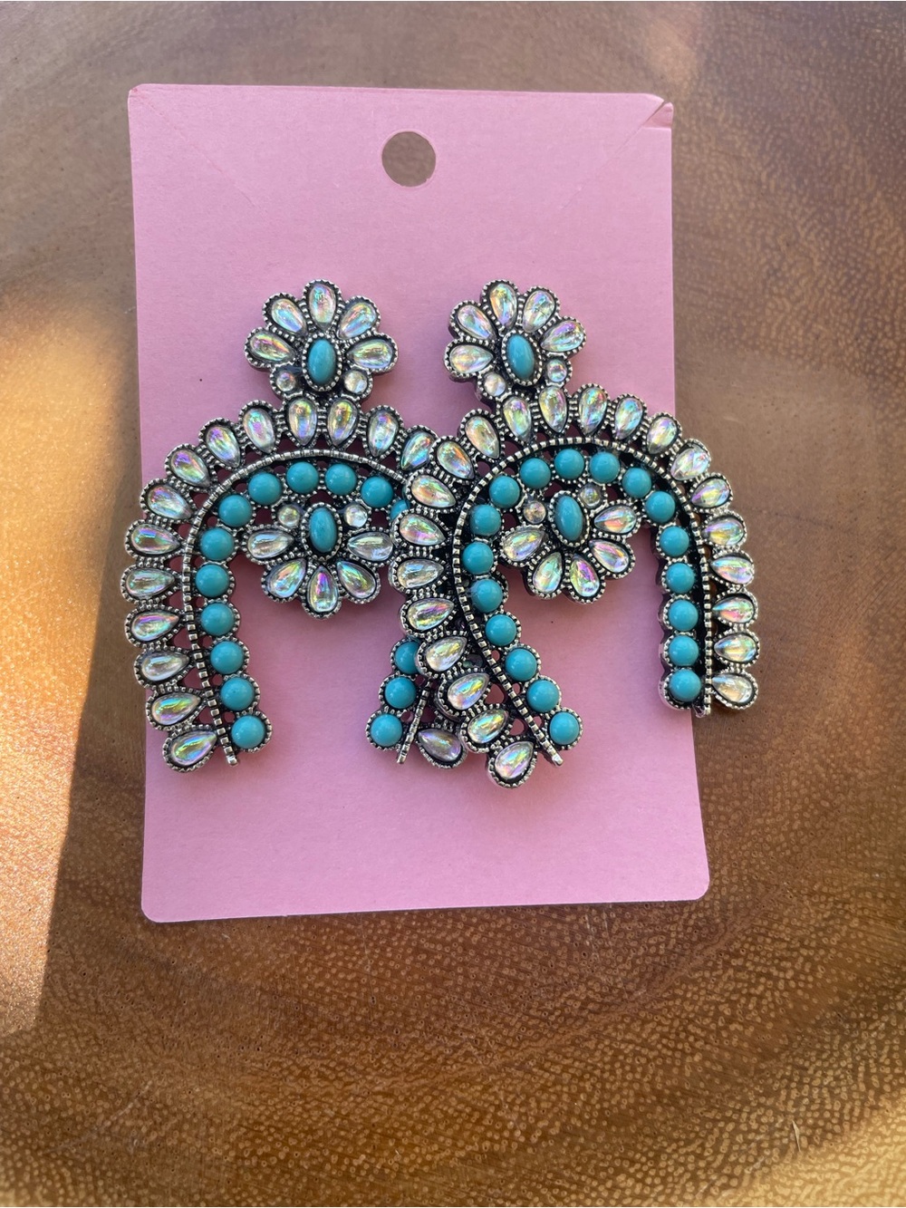 Turquoise and Iridescent Floral Statement Earrings - Women Jewelry